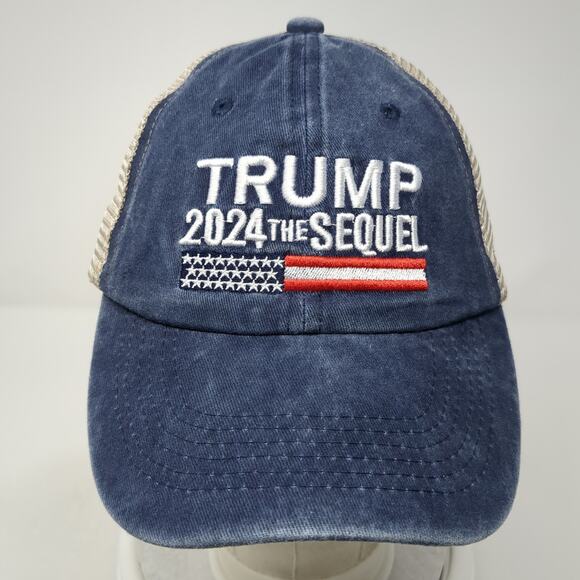 Trump 2024 The Sequel Snapback Trucker Hat Blue One Size Mesh Back - Picture 2 of 8